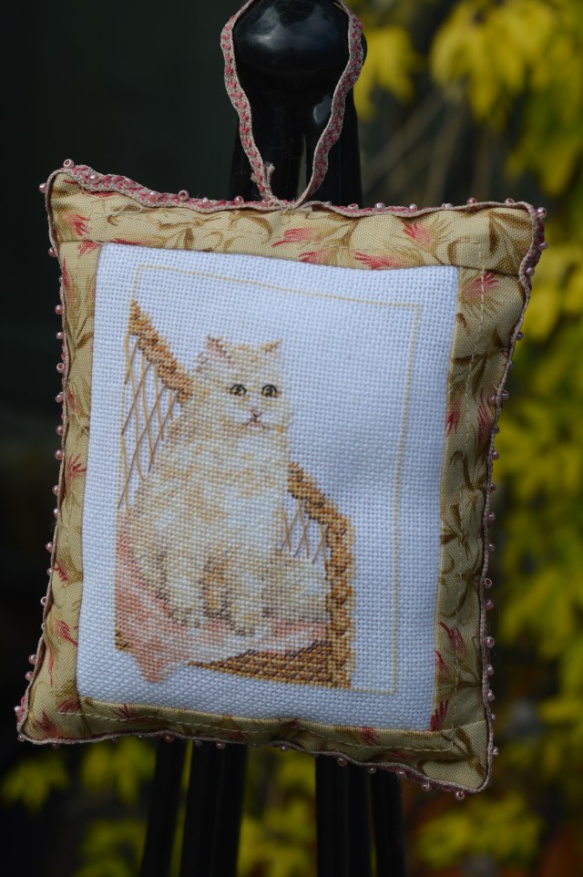 Needlepoint cat pillow